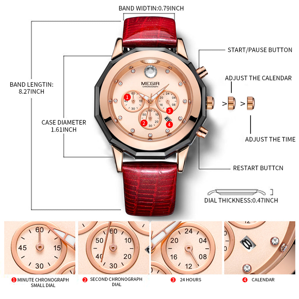 MEGIR Luxury Brand Women Bracelet Watches Ladies Fashion Quartz Sport Wristwatch Leather Dress Clock Chronograph Reloj Hombre-8