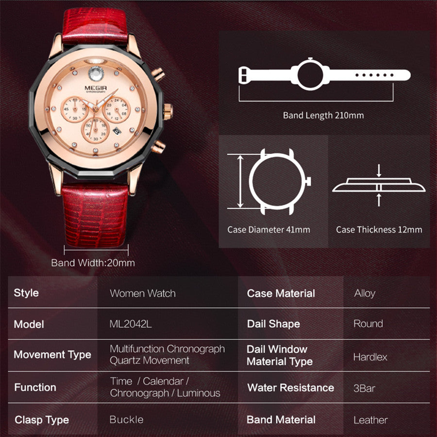MEGIR Luxury Brand Women Bracelet Watches Ladies Fashion Quartz Sport Wristwatch Leather Dress Clock Chronograph Reloj Hombre-7