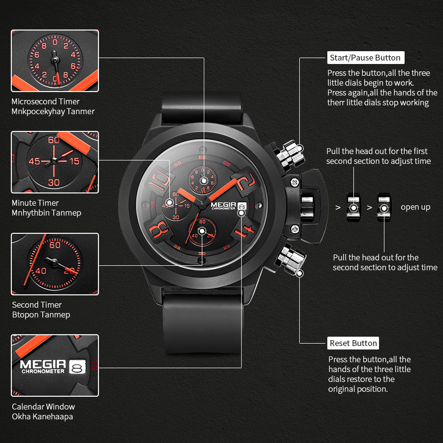 MEGIR Men Watches Luxury Fashion Sport Military Chronograph Luminous Date Quartz Wristwatch Clock Big Dial Relogio Masculino