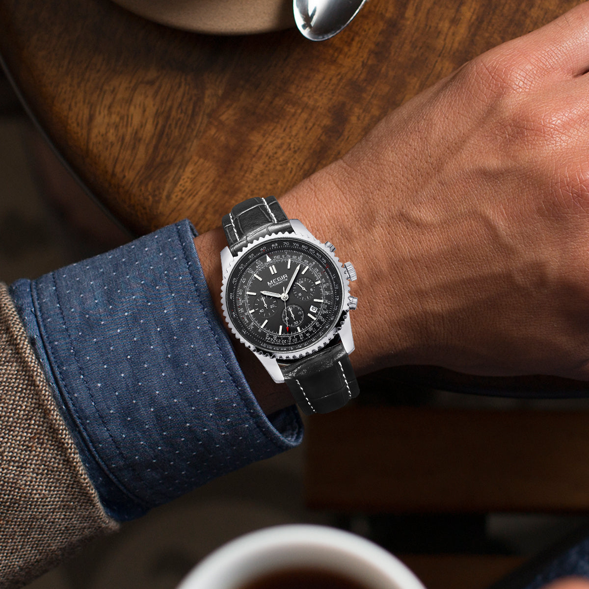 MEGIR Fashion Leather Strap Quartz Watches Waterproof Luminous Men Casual Sport Wristwatch Date Clock Chronograph Reloj Hombre-2