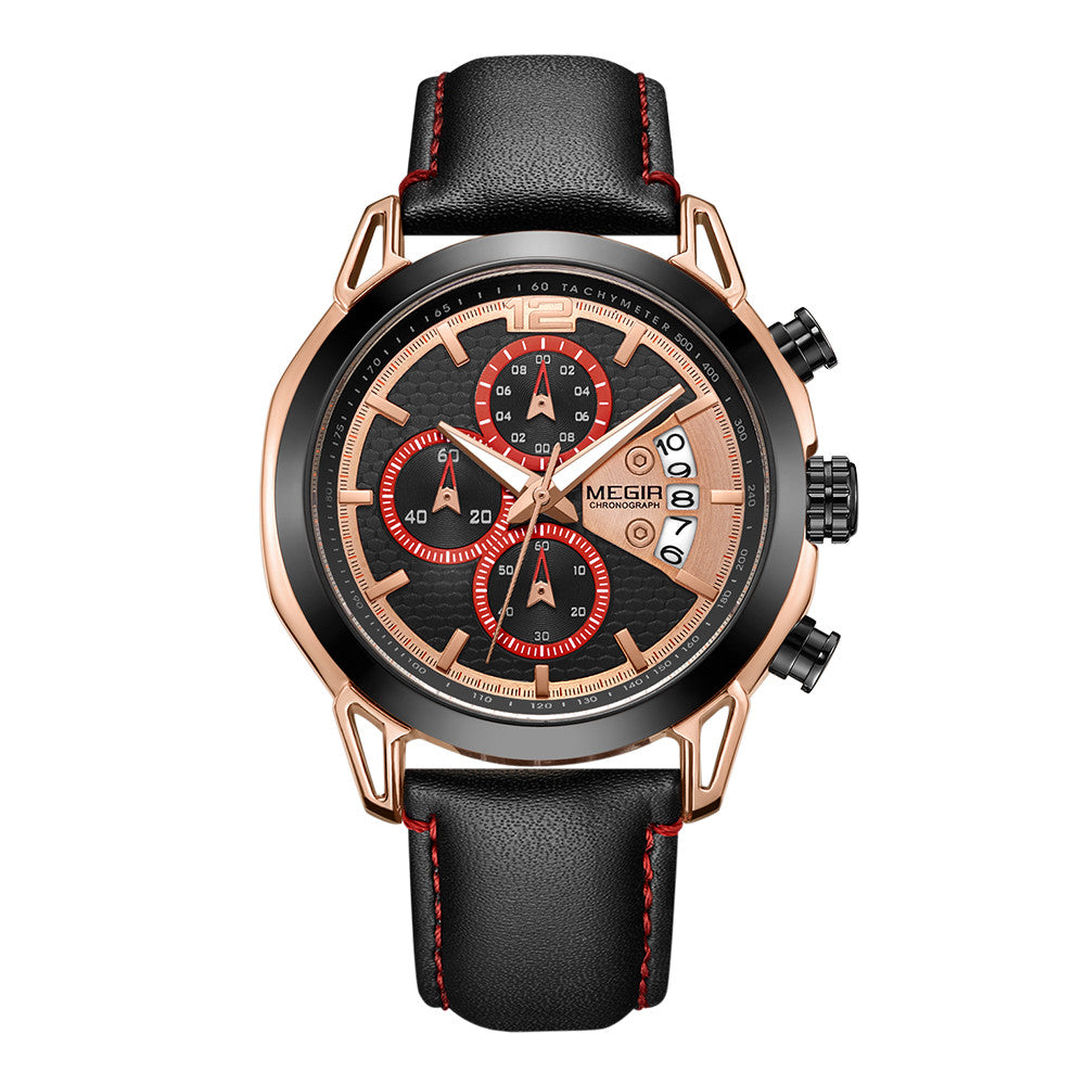 MEGIR Fashion Mens Military Sports Watches Luxury Leather Quartz Business Watch Chronograph Waterproof Luminous Date Wristwatch-6