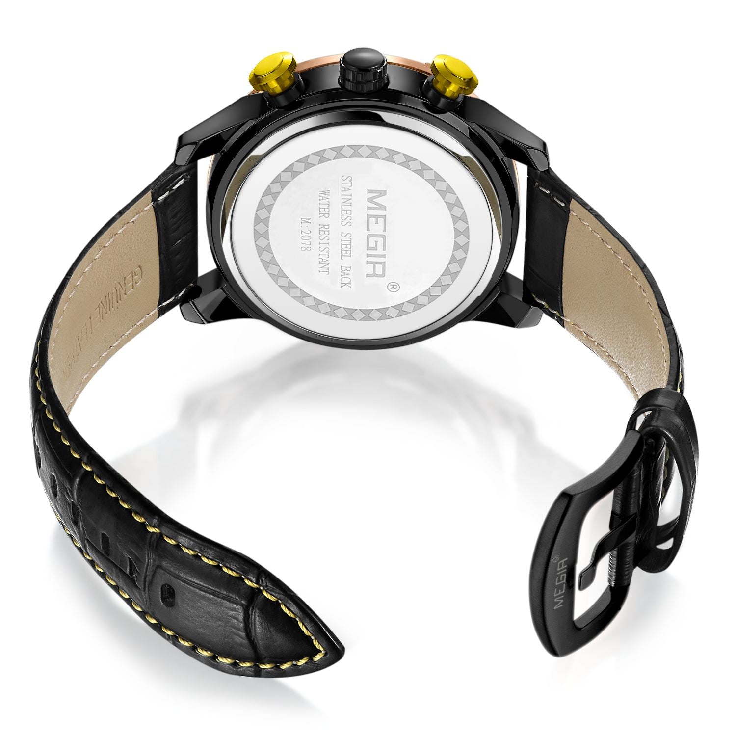 MEGIR Fashion Mens Watches Luxury Sports Watches Leather Strap Army Military Quartz Wristwatch Chronograph Male Clock 2078