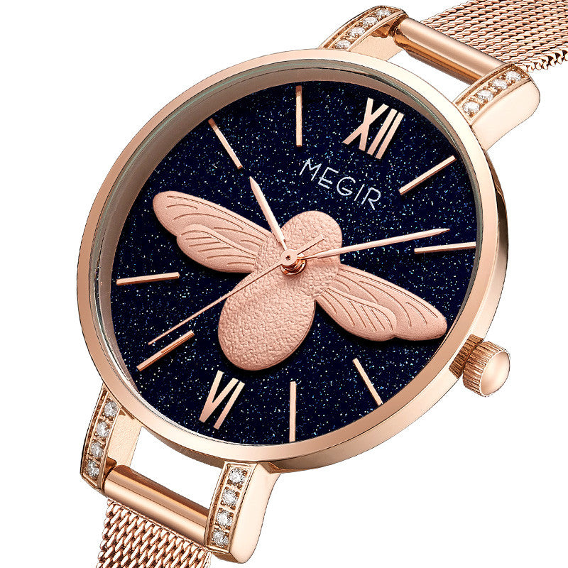 MEGIR Fashion Women Watches Top Brand Luxury Quartz Wristwatch Ladies Rose Gold Mesh Belt Business Casual Watch Reloj Mujer 7009-6