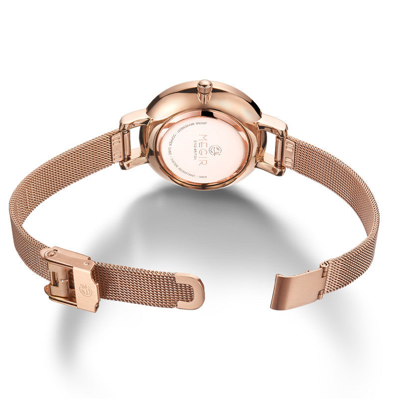 MEGIR Fashion Women Watches Top Brand Luxury Quartz Wristwatch Ladies Rose Gold Mesh Belt Business Casual Watch Reloj Mujer 7009-7