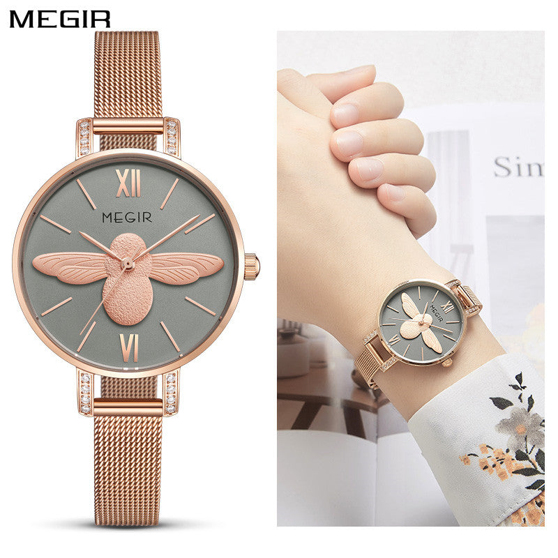 MEGIR Fashion Women Watches Top Brand Luxury Quartz Wristwatch Ladies Rose Gold Mesh Belt Business Casual Watch Reloj Mujer 7009-0