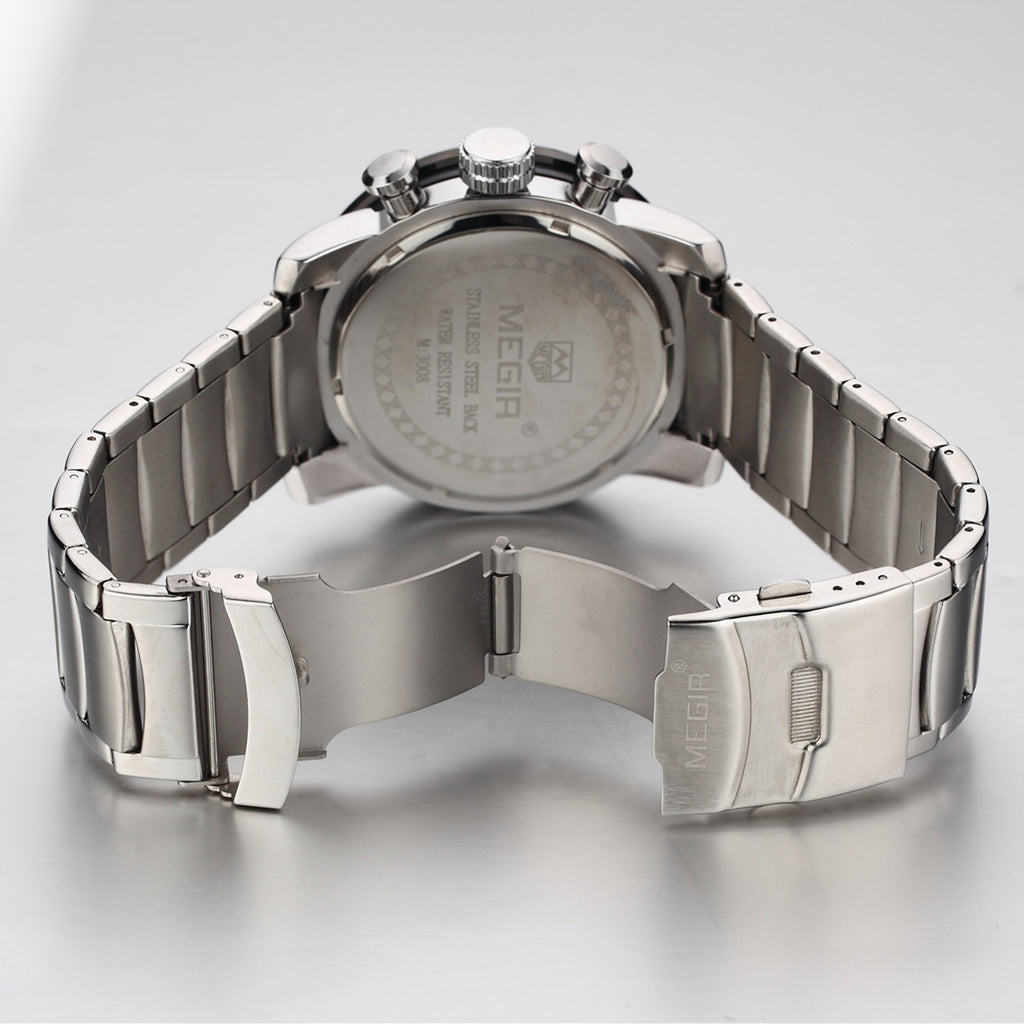 MEGIR Luxury Men's Business Watches Chronograph Waterproof Stainless Steel Quartz Watch Calendar Male Clock Reloj Hombre 3008