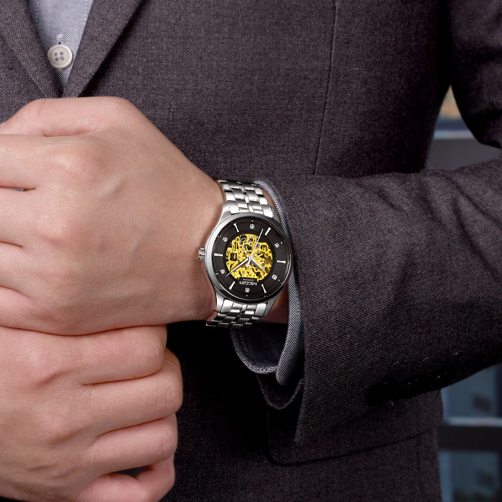 MEGIR Luxury Men Watches Waterproof Automatic Mechanical Watch Stainless Steel Sapphire Gold Business WristWatch Reloj Hombre-5