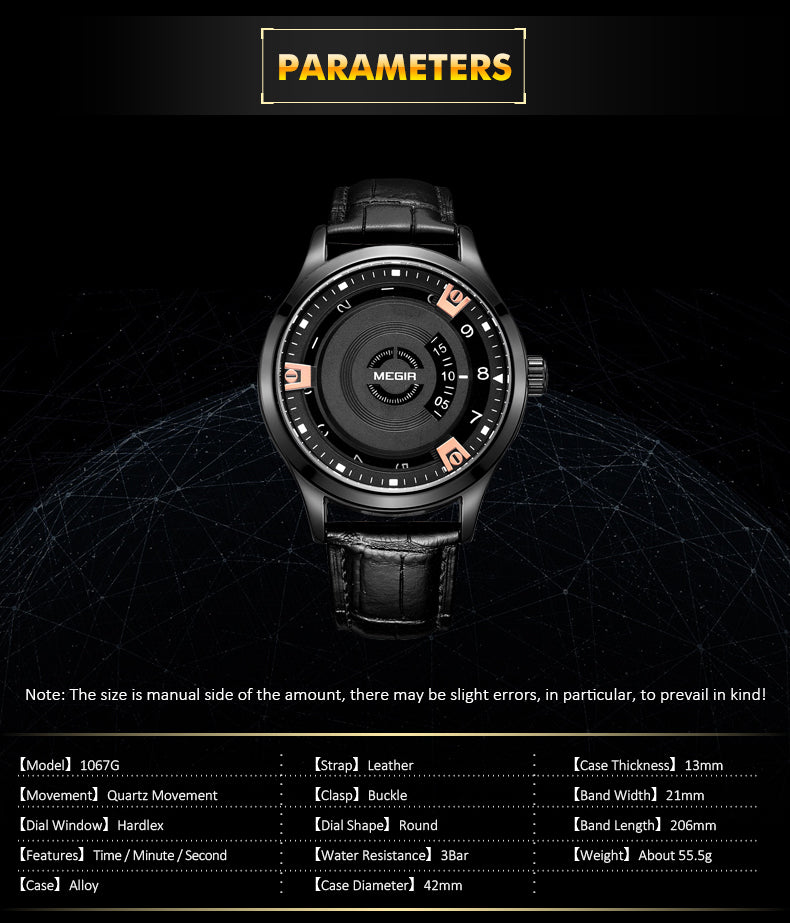 MEGIR Mens Watches Top Brand Luxury Leather Sport Military Watches Male Clock Waterproof Fashion Casual Quartz Wristwatch 1067