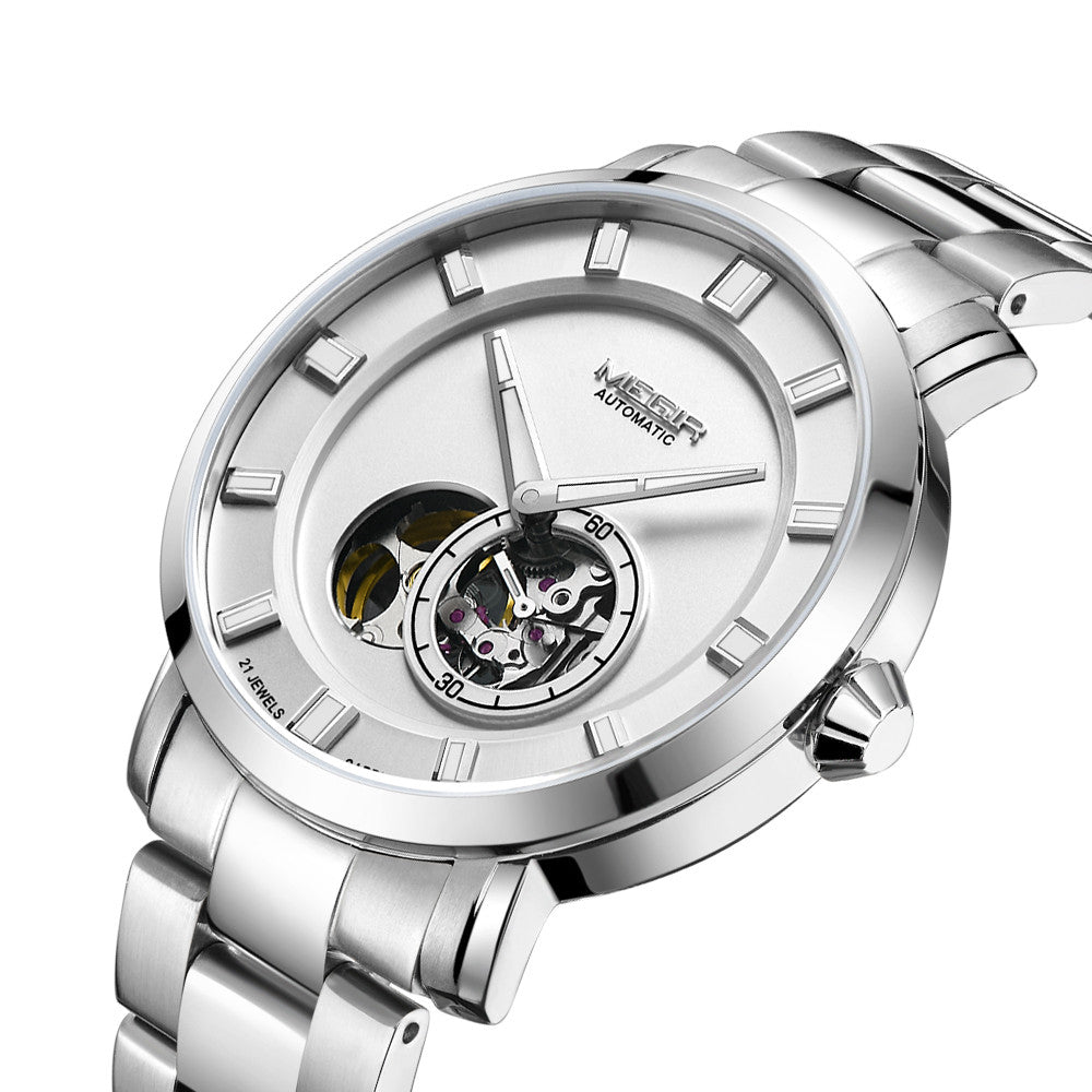 MEGIR Men Watch Hollow Out Automatic Mechanical Stainless Steel Wristwatch Waterproof Luxury Business Wrist Watch Montre Homme-6