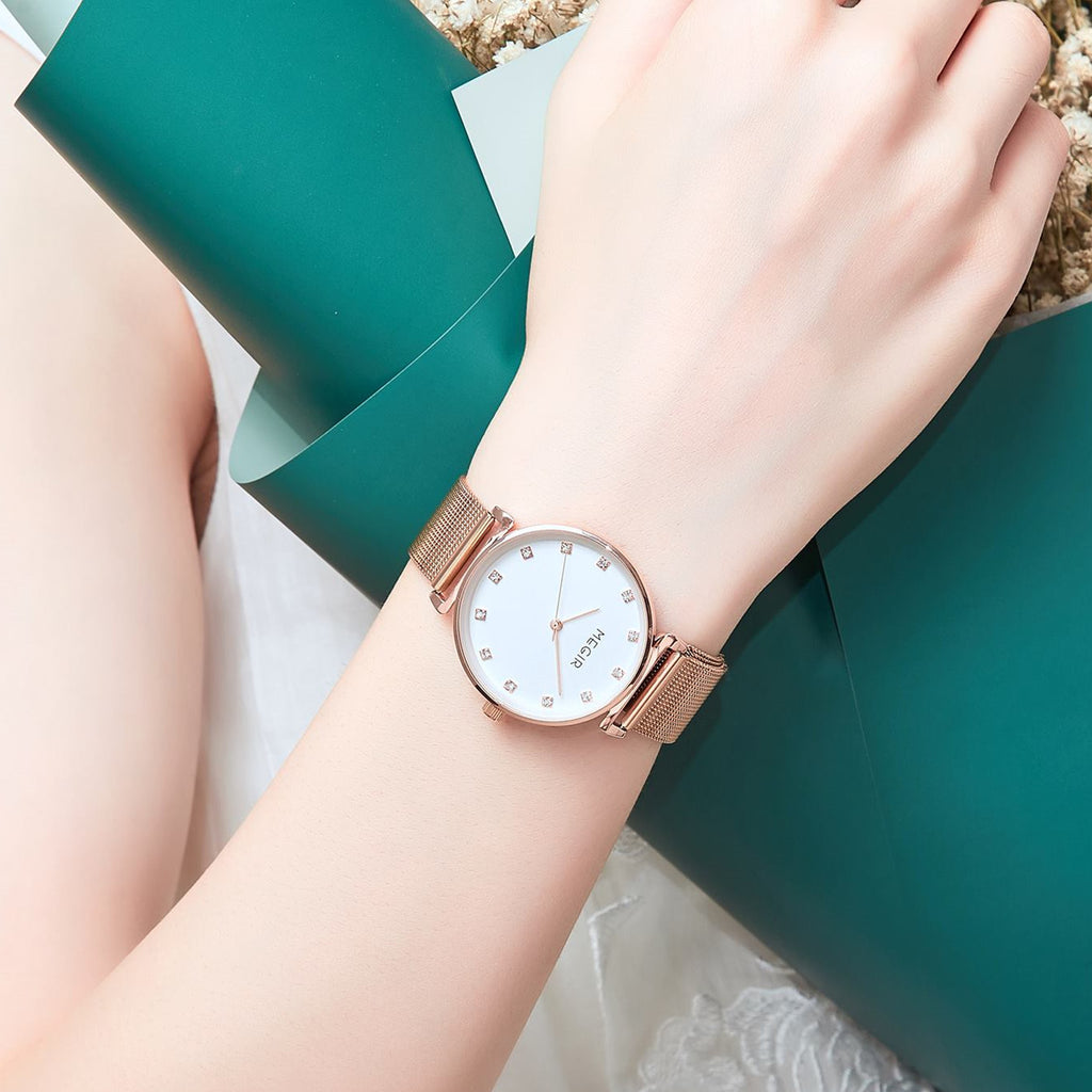 MEGIR Quartz Wristwatches Woman Bracelet Watch Ladies Stainless Steel Mesh Fashion Luxury Waterproof Watches Female Dress Clock