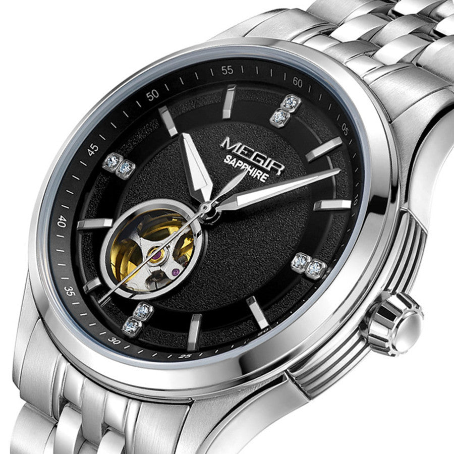 MEGIR Top Brand Luxury Business Watch Men Stainless Steel Waterproof Automatic Mechanical WristWatch Clock Big Dial Montre Homme-10