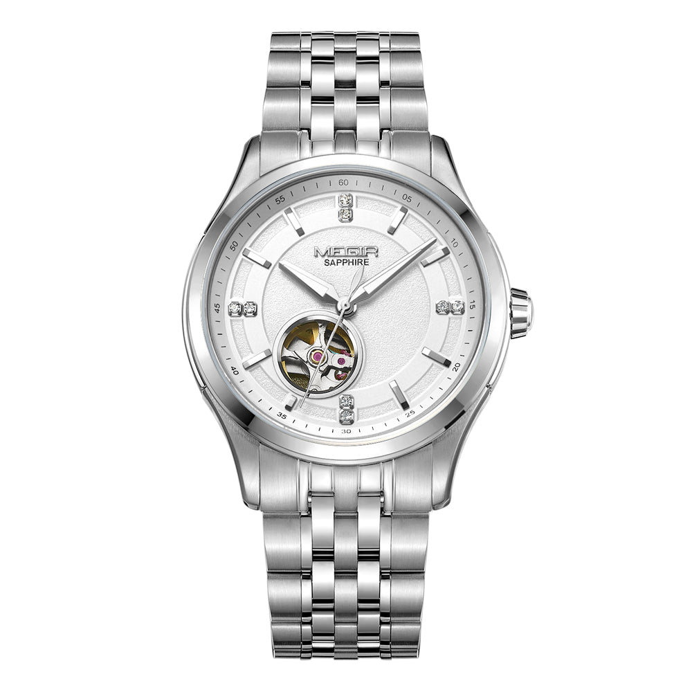 MEGIR Top Brand Luxury Business Watch Men Stainless Steel Waterproof Automatic Mechanical WristWatch Clock Big Dial Montre Homme-11