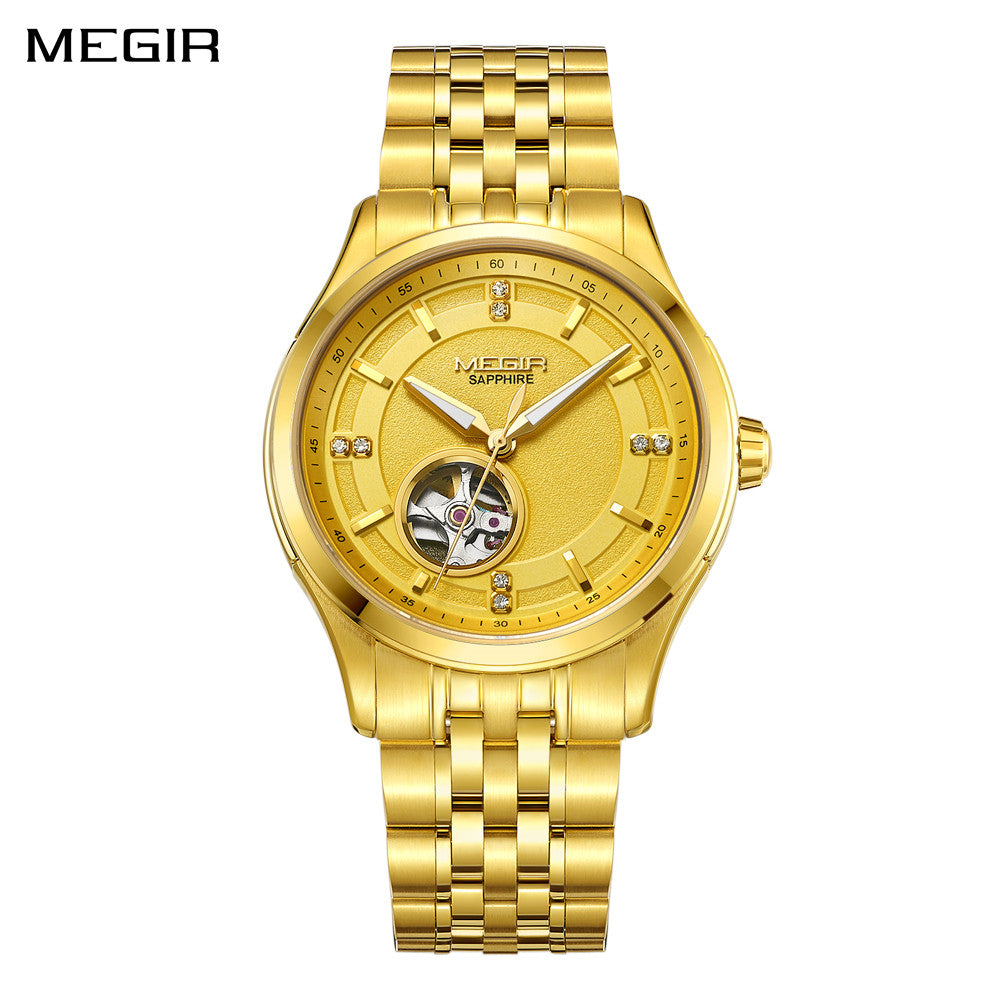 MEGIR Top Brand Luxury Business Watch Men Stainless Steel Waterproof Automatic Mechanical WristWatch Clock Big Dial Montre Homme-0