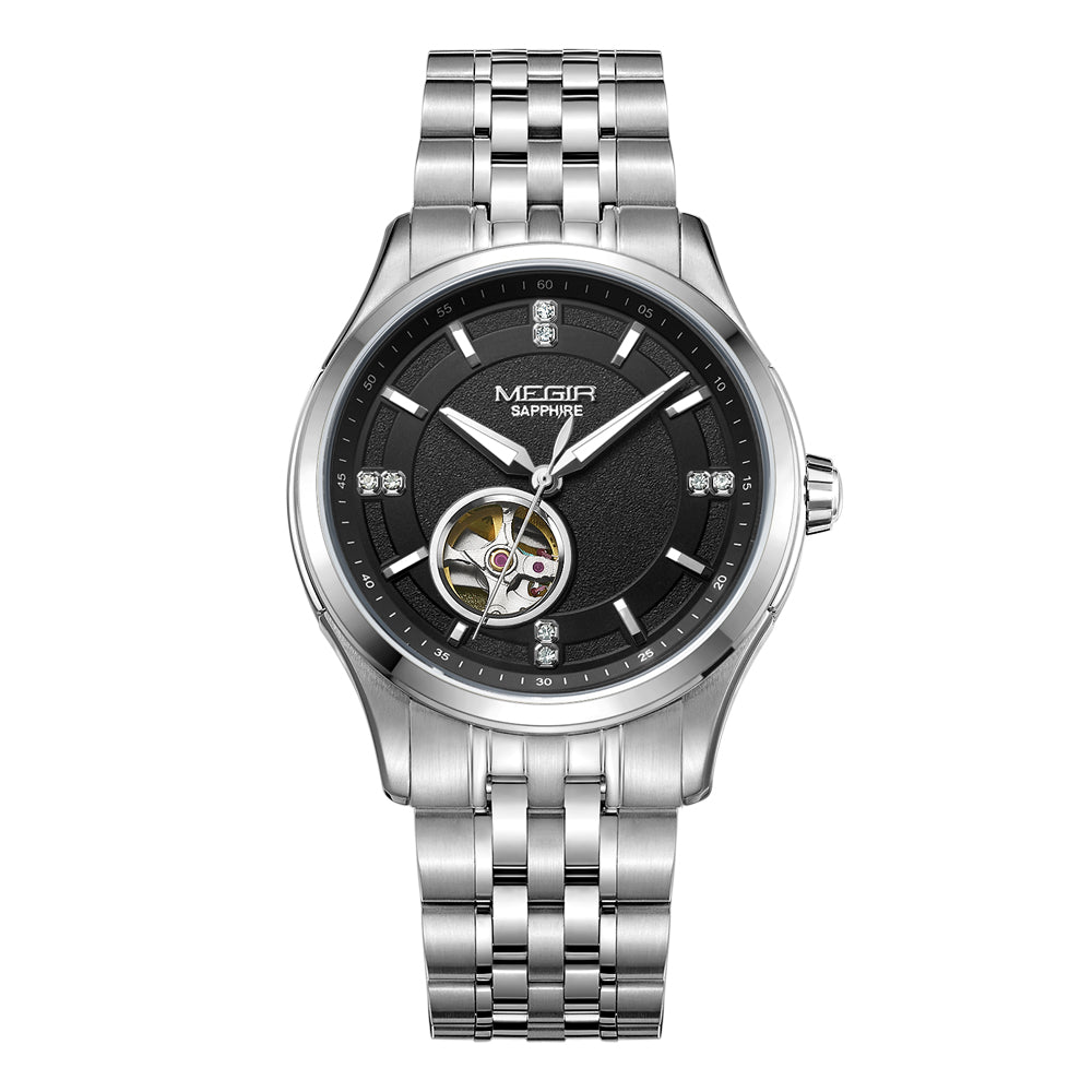 MEGIR Top Brand Luxury Business Watch Men Stainless Steel Waterproof Automatic Mechanical WristWatch Clock Big Dial Montre Homme-9