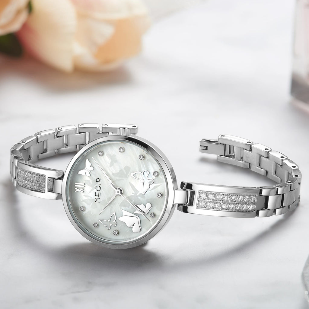 MEGIR Watch for Women Luxury Diamond Ladies Quartz Wristwatches Steel Women Bracelet Watches Female Dress Clock Relogio Feminino-7