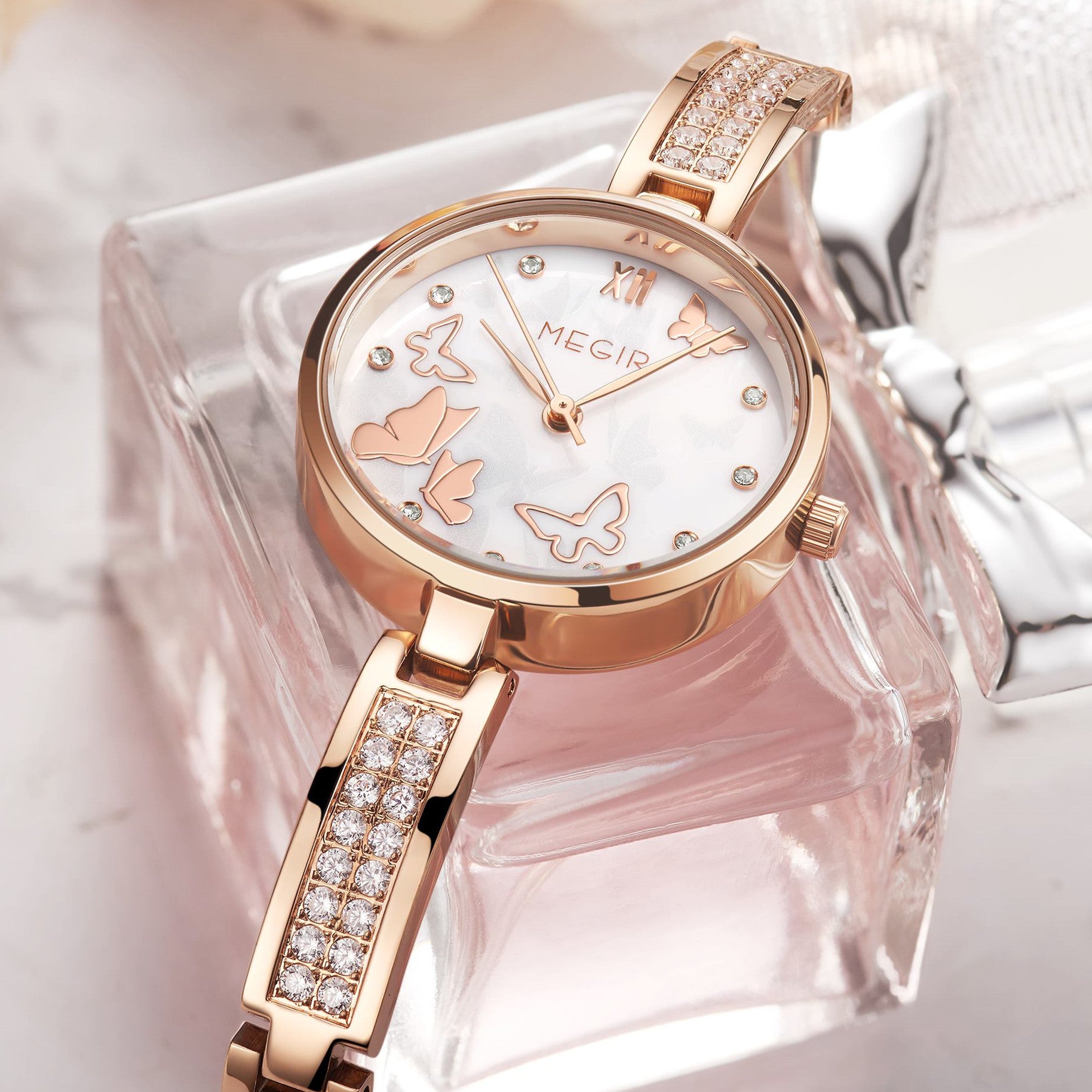 MEGIR Watch for Women Luxury Diamond Ladies Quartz Wristwatches Steel Women Bracelet Watches Female Dress Clock Relogio Feminino-5