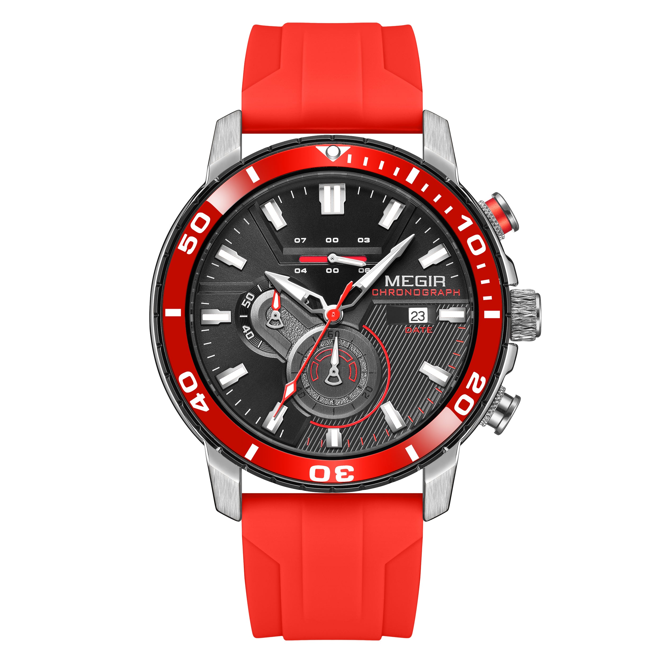 MEGIR Luxury Military Watches for Men Fashion Sport Quartz Wristwatch Waterproof Silicone Band Male Clock Chronograph with Date