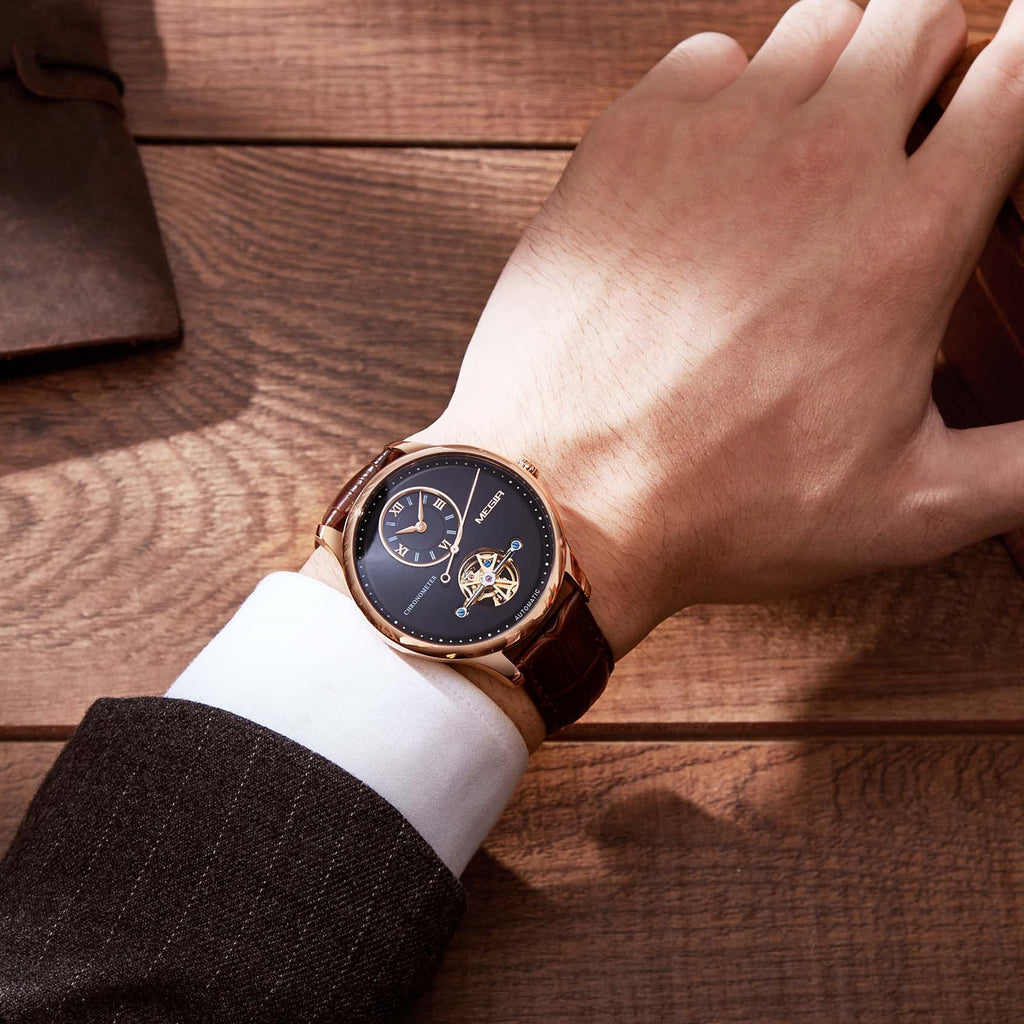 MEGIR Luxury Brand Men Mechanical Watches Multi-function Clock Wrist Watch Leather Automatic Movement Waterproof Wristwatch-2