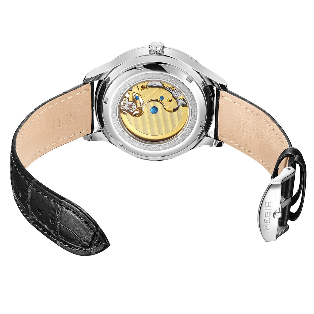 MEGIR Luxury Brand Men Mechanical Watches Multi-function Clock Wrist Watch Leather Automatic Movement Waterproof Wristwatch-12