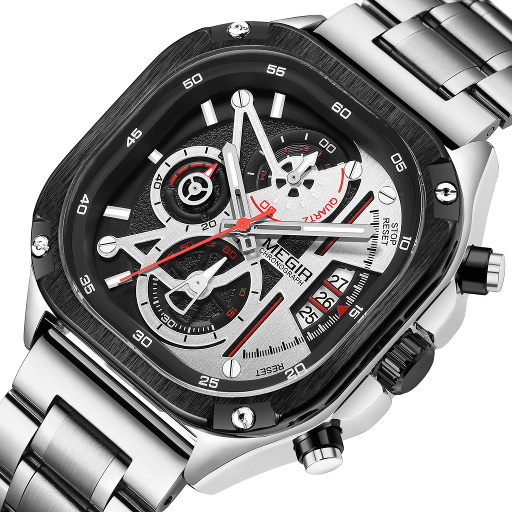 MEGIR Luxury Mens Stainless Steel Watches Fashion Brand Business Quartz Wristwatch Date Luminous Man Chronograph Casual Clock-15