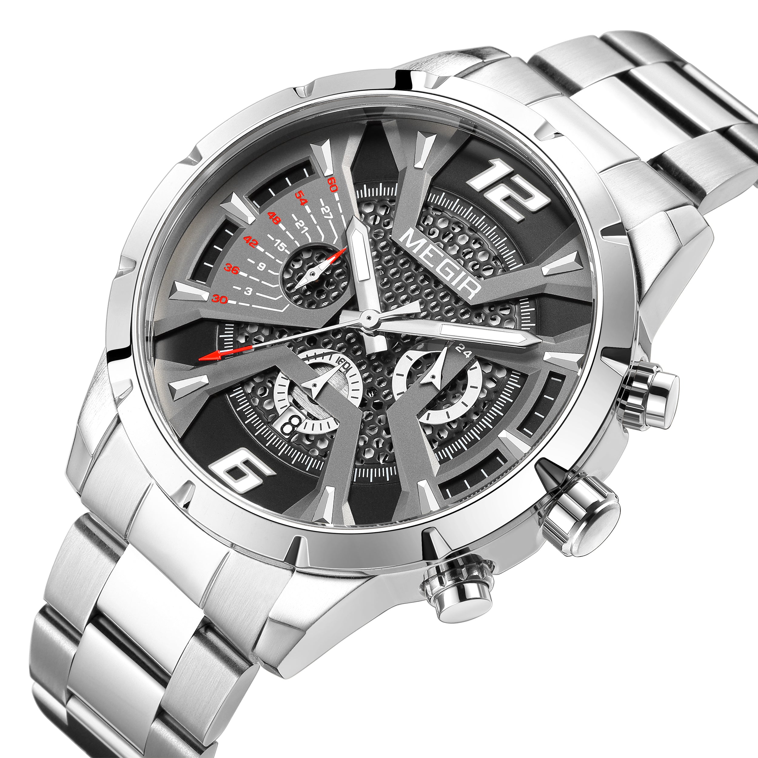 MEGIR Stainless Steel Watch for Men Luxury Business Watch Casual Quartz Date Clock Chronograph Big Dial Wristwatch Reloj Hombre-10