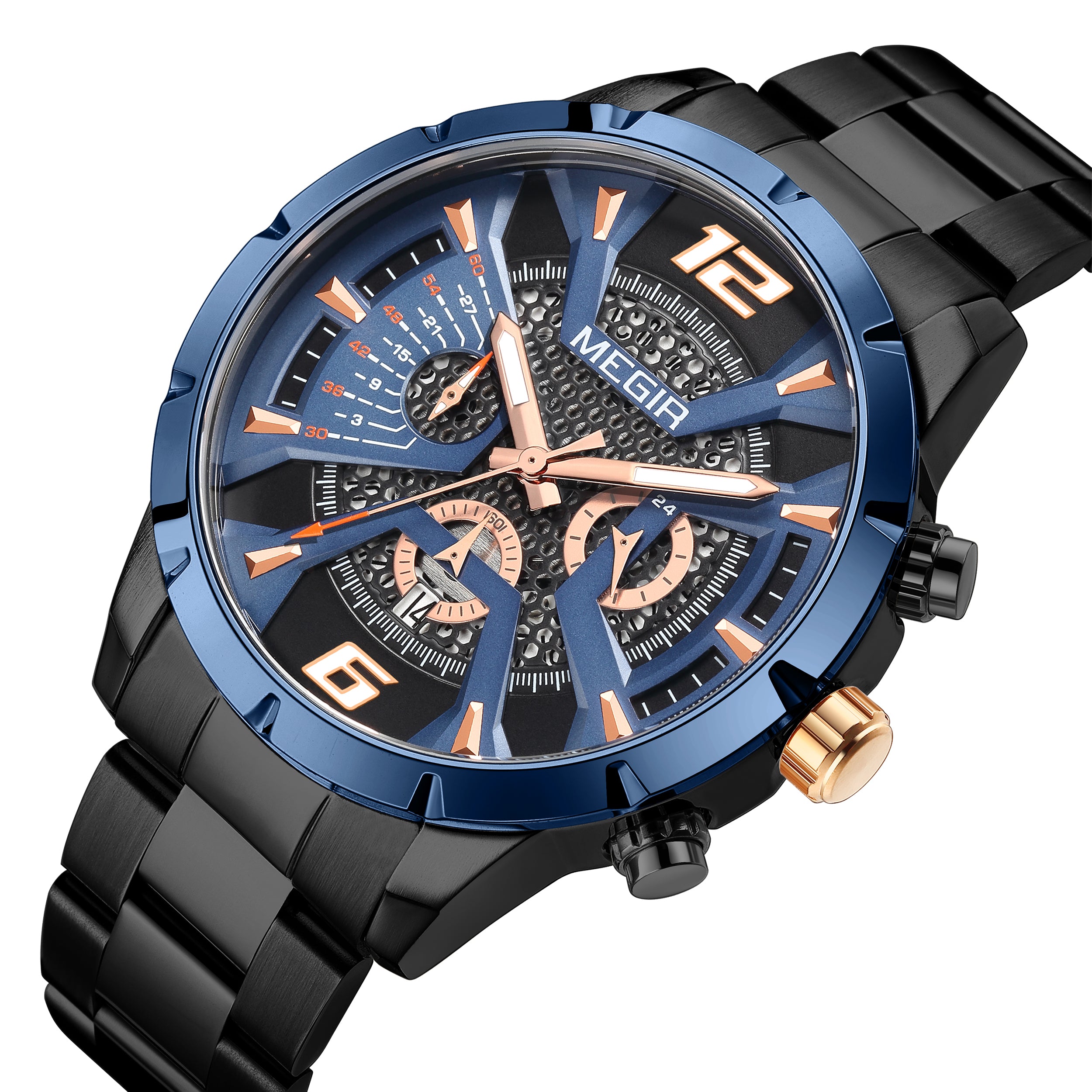 MEGIR Stainless Steel Watch for Men Luxury Business Watch Casual Quartz Date Clock Chronograph Big Dial Wristwatch Reloj Hombre-12