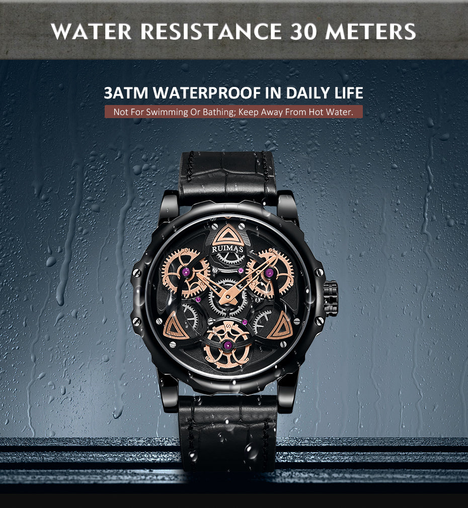 RUIMAS Relogio Masculino Fashion Leather Strap Big Dial Sports Quartz Watches for Men 3ATM Waterproof Casual WristWatch Clock-7