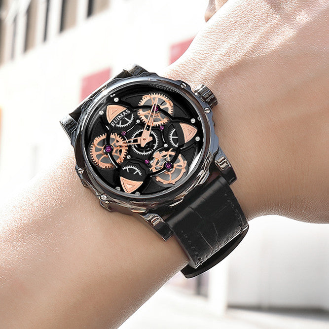 RUIMAS Relogio Masculino Fashion Leather Strap Big Dial Sports Quartz Watches for Men 3ATM Waterproof Casual WristWatch Clock-2