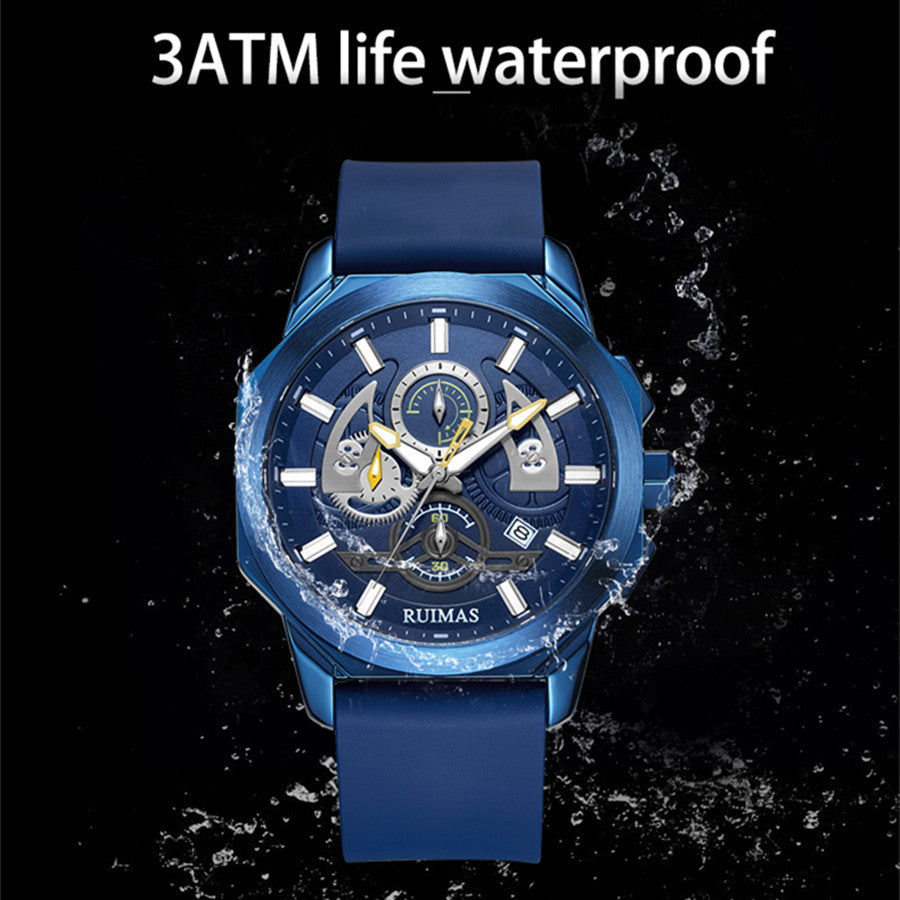 RUIMAS Sports Watches for Men Casual Luxury Quartz Wristwatch Calendar Luminous Silicone Chronograph Clock reloj hombre 581-4