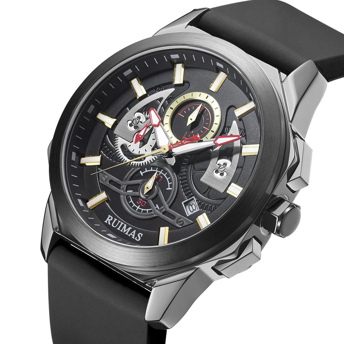 RUIMAS Sports Watches for Men Casual Luxury Quartz Wristwatch Calendar Luminous Silicone Chronograph Clock reloj hombre 581-8
