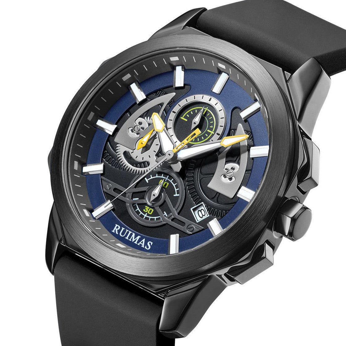 RUIMAS Sports Watches for Men Casual Luxury Quartz Wristwatch Calendar Luminous Silicone Chronograph Clock reloj hombre 581-7