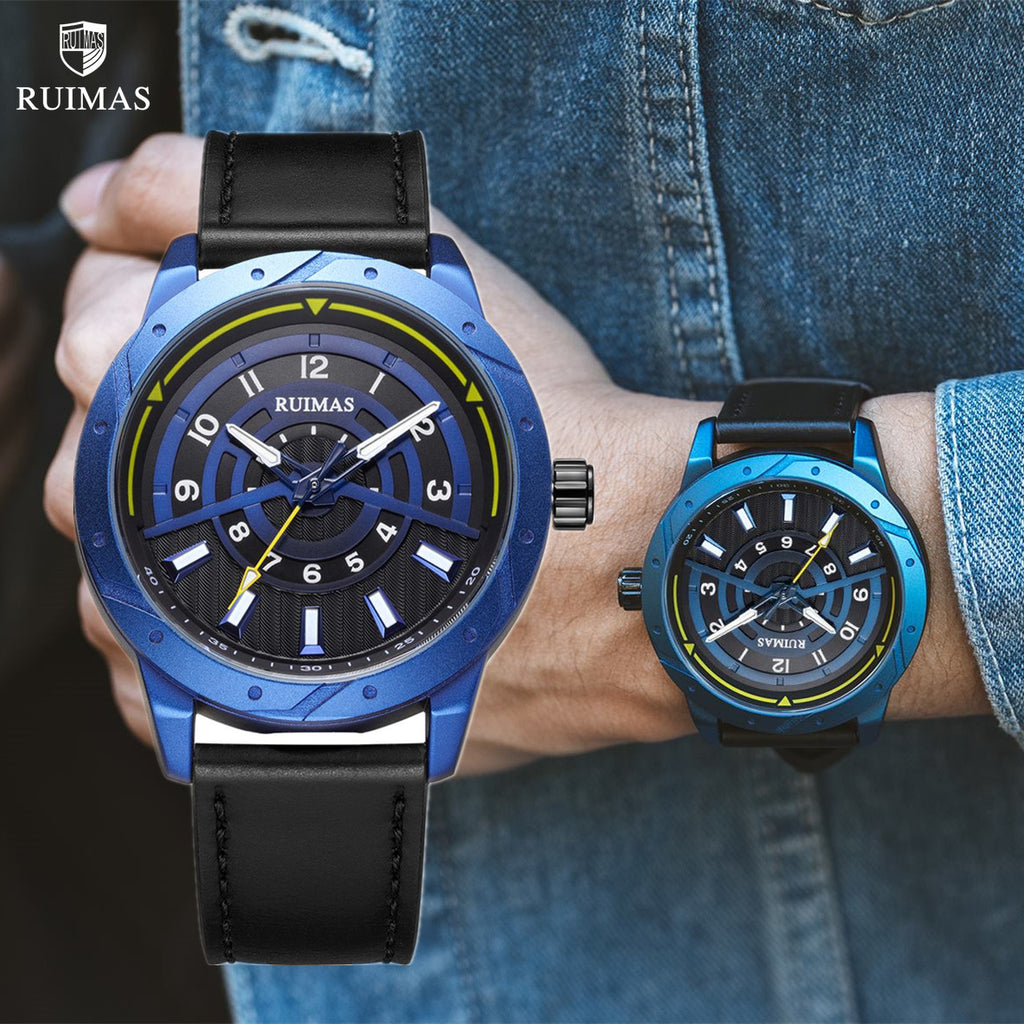 RUIMAS Men Wristwatch Luxury Leather Sports Military Wrist Watches Waterproof Large Dial Casual Quartz Clock Relogio Masculino-0