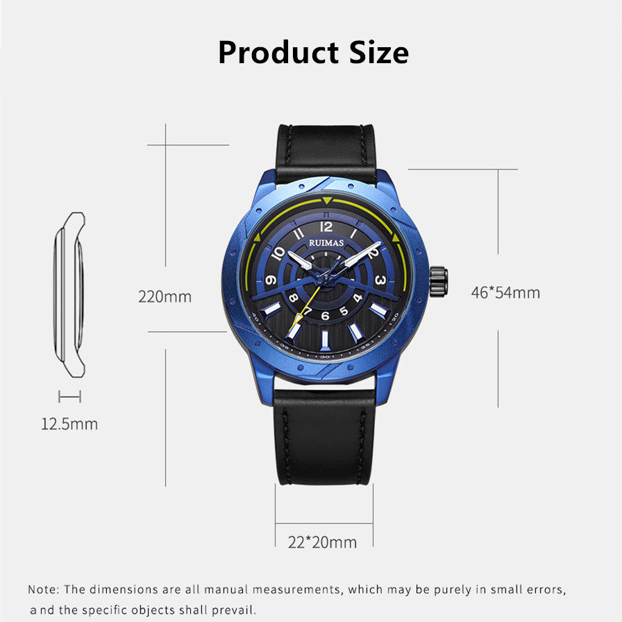RUIMAS Men Wristwatch Luxury Leather Sports Military Wrist Watches Waterproof Large Dial Casual Quartz Clock Relogio Masculino-4