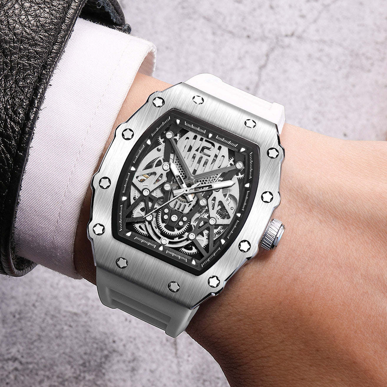 RUIMAS Luxury Watch Men Fashion Automatic Mechanical Watches Clock Silicone Strap Sport Casual Wristwatch Big Dial Reloj Hombre-4