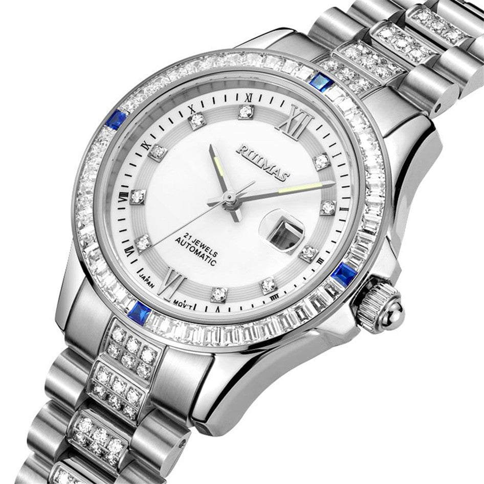 RUIMAS Sapphire Mechanical Women Watch Brand Luxury Steel Bracelet Ladies Fashion Watch Automatic Female Clock Reloj Mujer 6740-8
