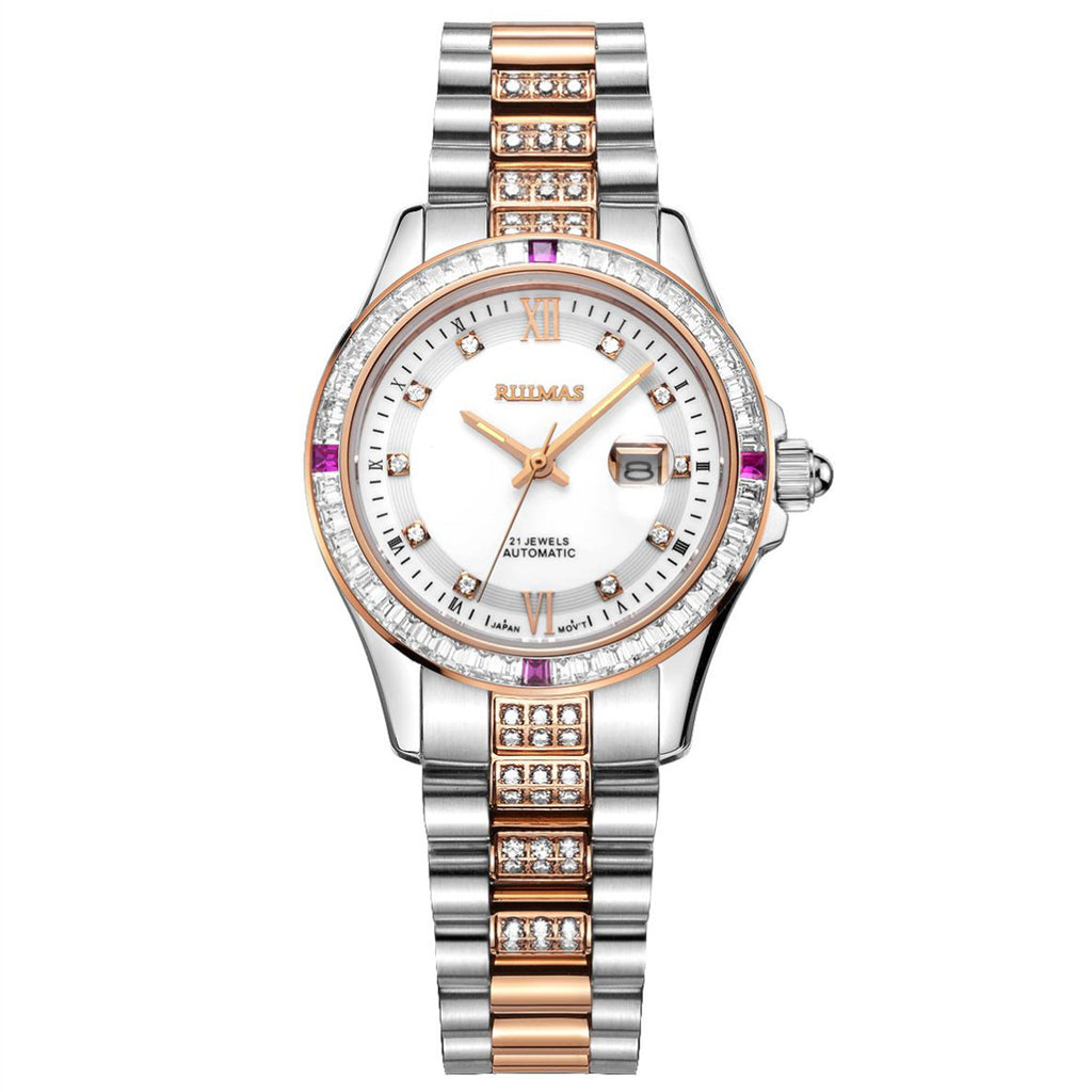 RUIMAS Sapphire Mechanical Women Watch Brand Luxury Steel Bracelet Ladies Fashion Watch Automatic Female Clock Reloj Mujer 6740-6