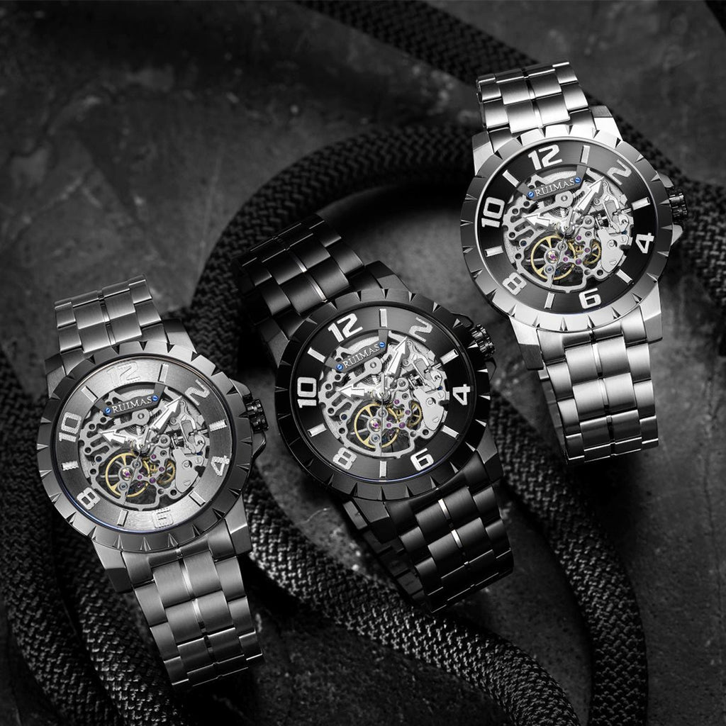 RUIMAS Men Mechanical Watch Luxury Automatic Stainless Steel Bracelet Wristwatches 5ATM Waterproof Clock Relogio Masculino-4