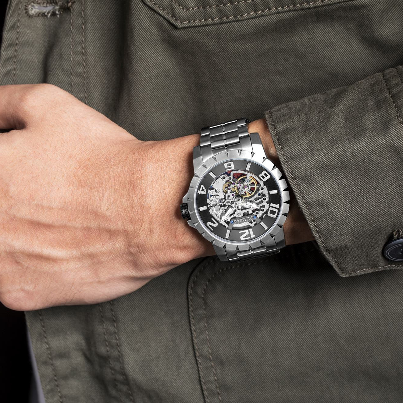 RUIMAS Men Mechanical Watch Luxury Automatic Stainless Steel Bracelet Wristwatches 5ATM Waterproof Clock Relogio Masculino-2