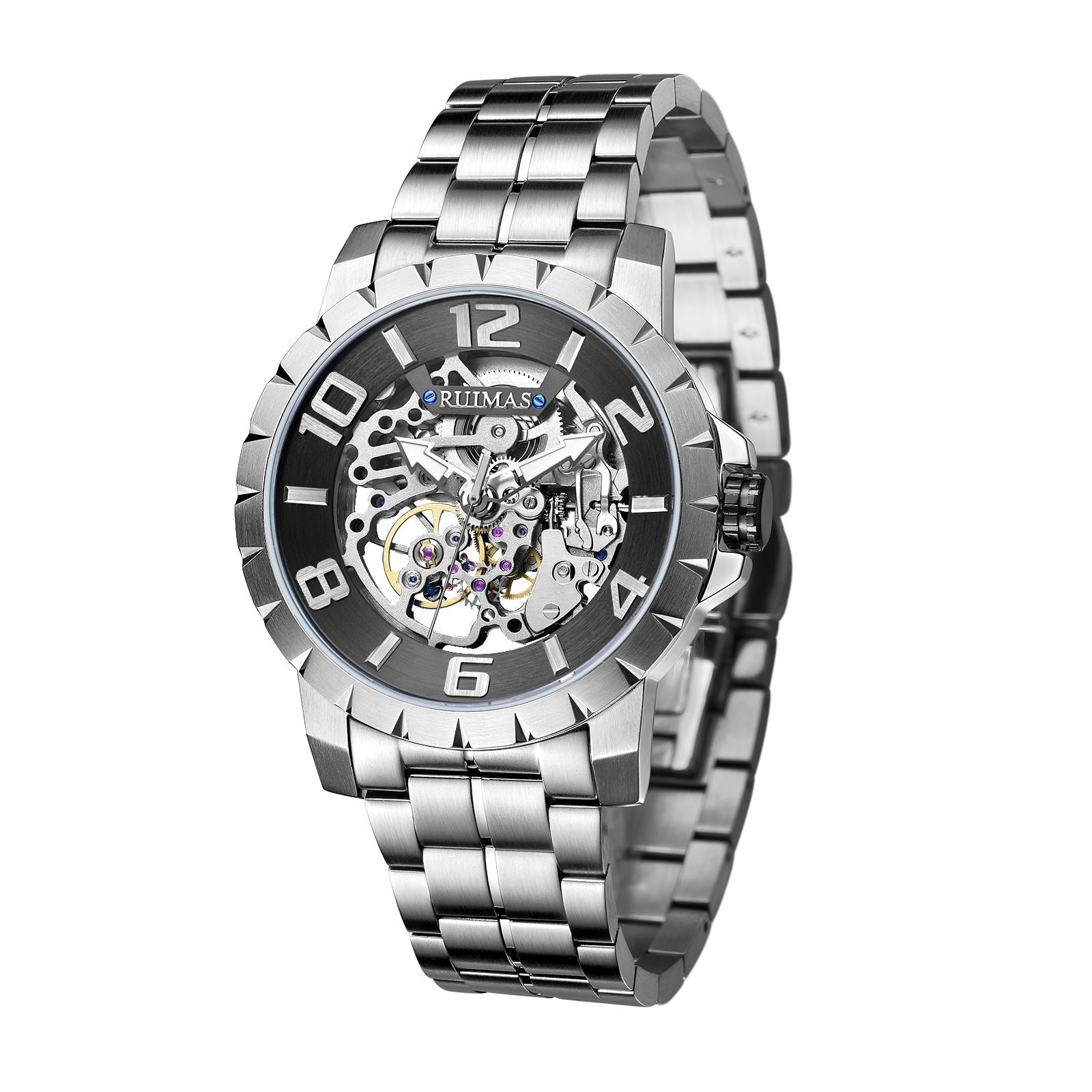 RUIMAS Men Mechanical Watch Luxury Automatic Stainless Steel Bracelet Wristwatches 5ATM Waterproof Clock Relogio Masculino-7