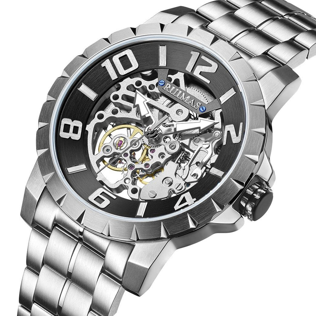 RUIMAS Men Mechanical Watch Luxury Automatic Stainless Steel Bracelet Wristwatches 5ATM Waterproof Clock Relogio Masculino-9