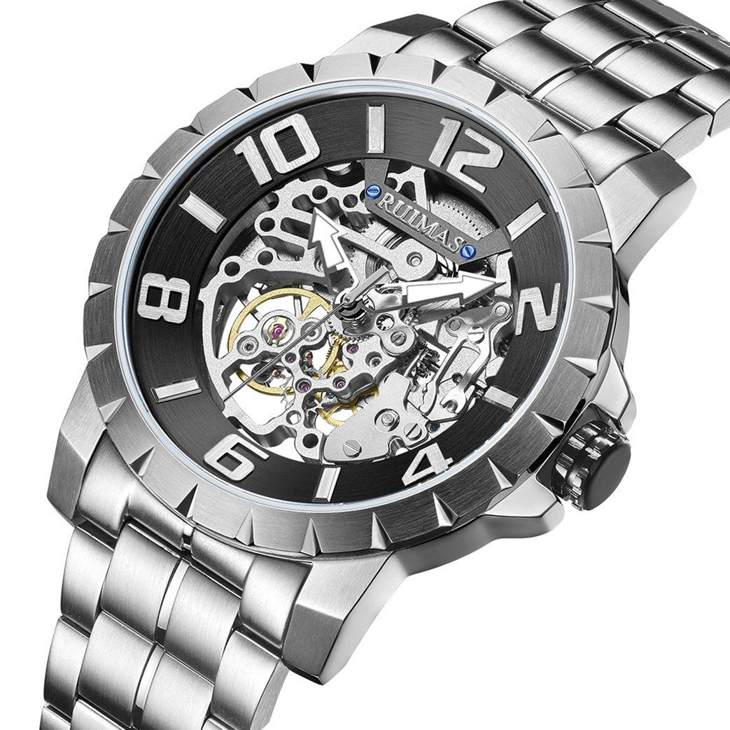 RUIMAS Men Mechanical Watch Luxury Automatic Stainless Steel Bracelet Wristwatches 5ATM Waterproof Clock Relogio Masculino-9