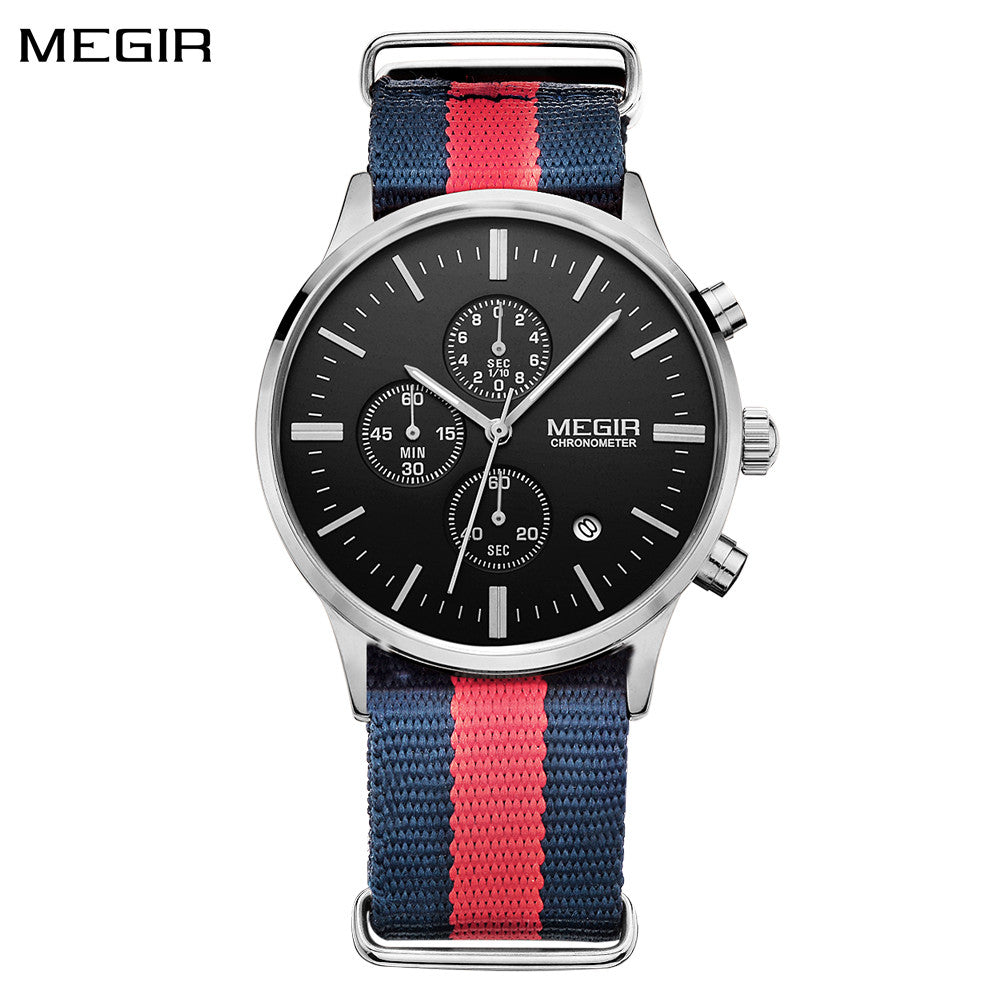 MEGIR Luxury Brand Sports Military Watches for Men Canvas Strap Fashion Men Chronograph Waterproof Luminous Quartz Wristwatch Clock 2011-0