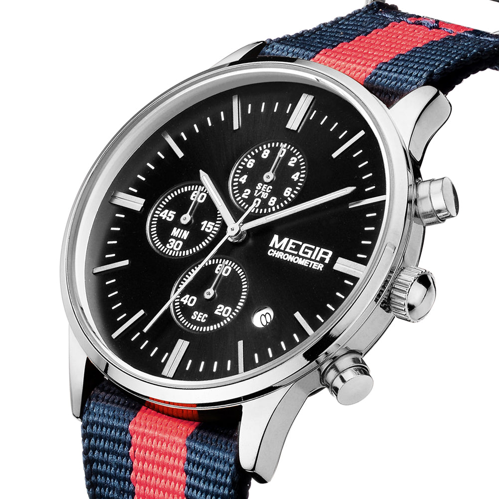 MEGIR Luxury Brand Sports Military Watches for Men Canvas Strap Fashion Men Chronograph Waterproof Luminous Quartz Wristwatch Clock 2011-1