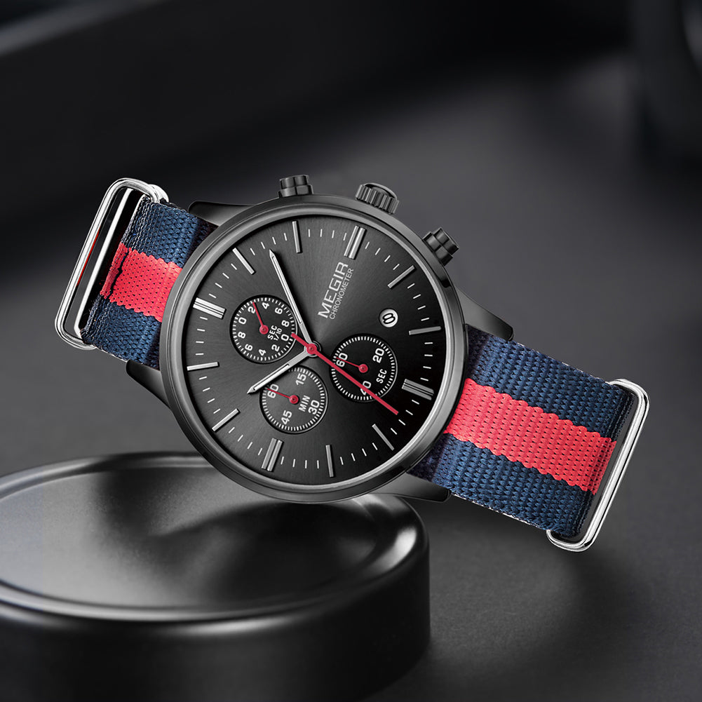 MEGIR Luxury Brand Sports Military Watches for Men Canvas Strap Fashion Men Chronograph Waterproof Luminous Quartz Wristwatch Clock 2011-3