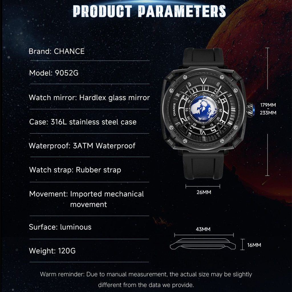 CHANCE Luxury Men Mechanical Wristwatch Automatic Watch Stainless Steel Case Sports Silicone Strap Luminous Watches Clock-2
