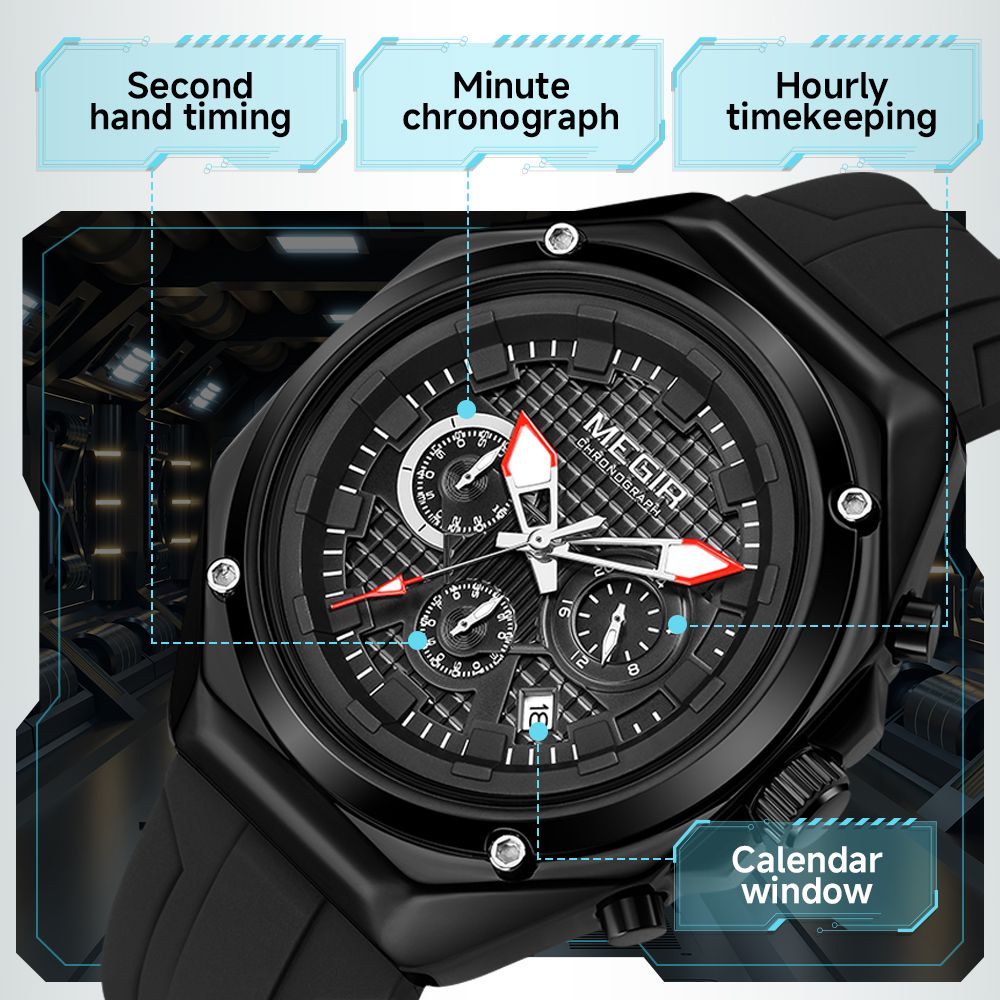 MEGIR Brand Men Quartz Watch Luxury Sport Wristwatches Waterproof Luminous 24 Hours Chronograph Clock Date Reloj Hombre 8118-8