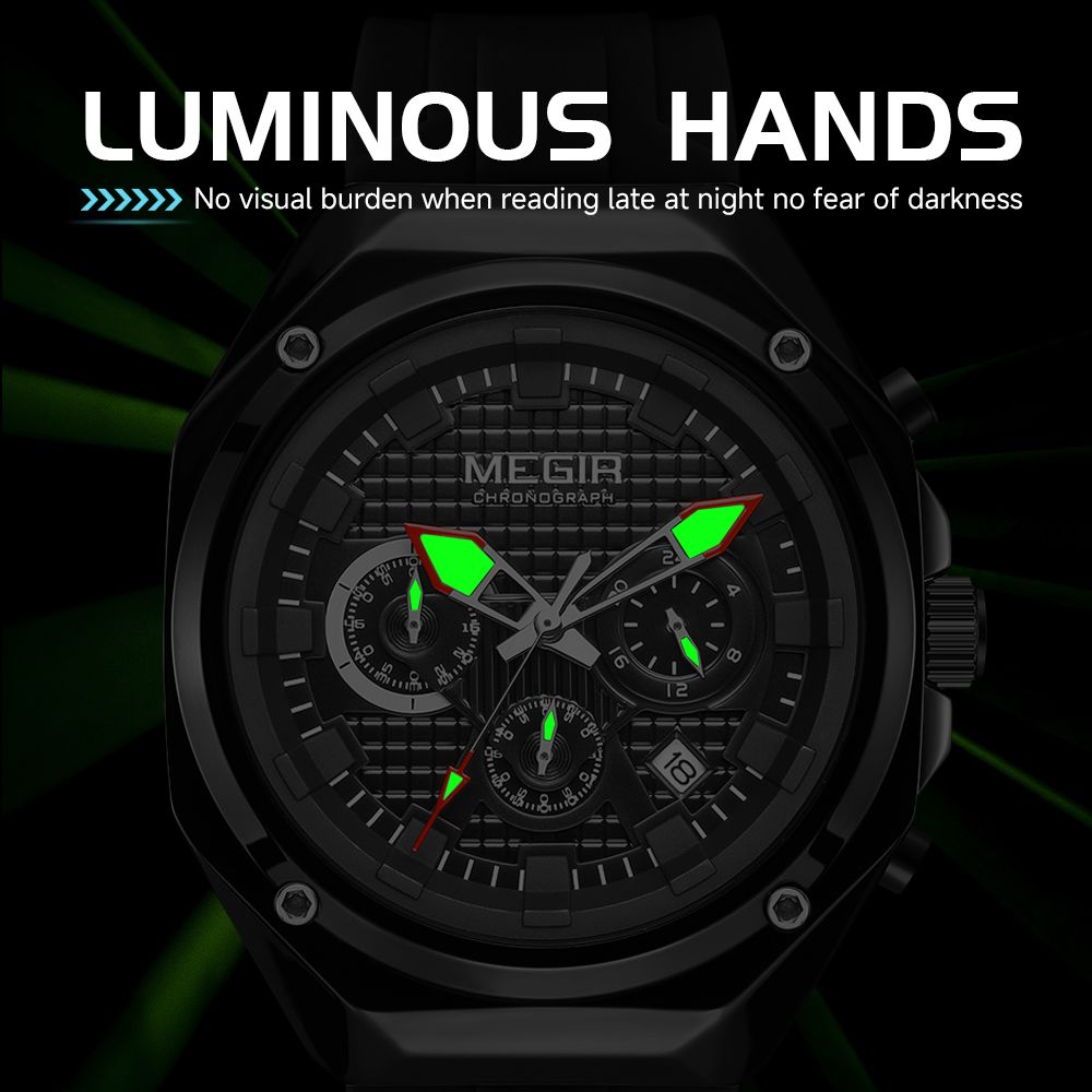 MEGIR Brand Men Quartz Watch Luxury Sport Wristwatches Waterproof Luminous 24 Hours Chronograph Clock Date Reloj Hombre 8118-9