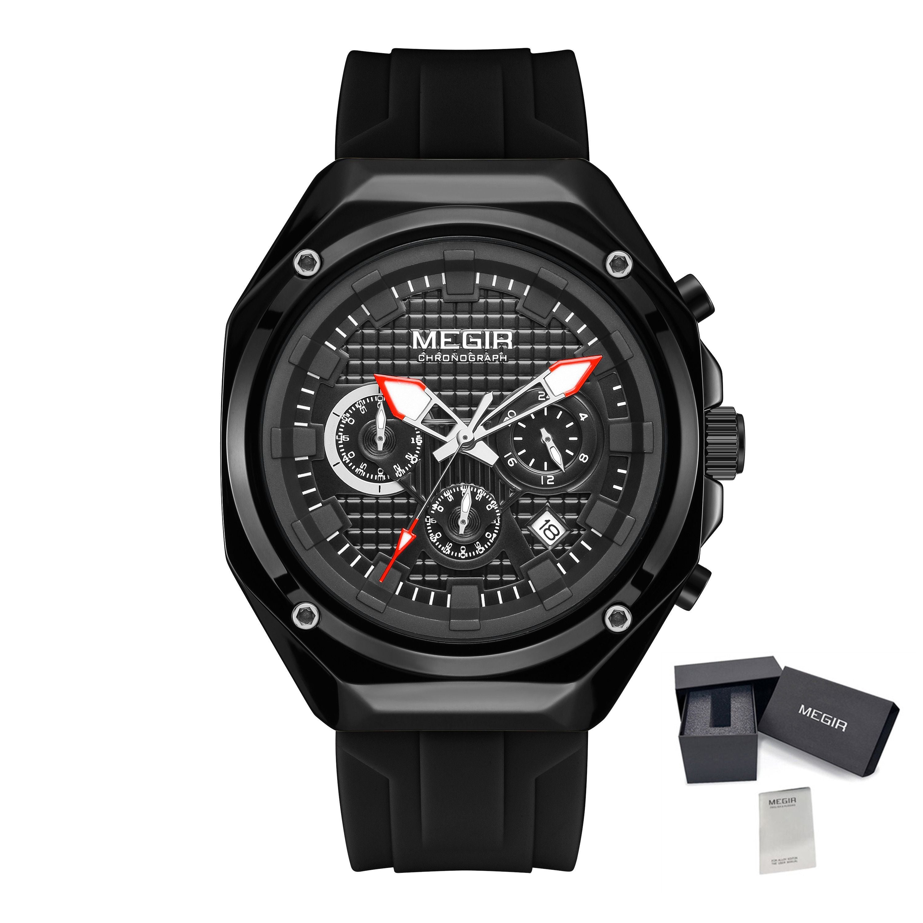 MEGIR Brand Men Quartz Watch Luxury Sport Wristwatches Waterproof Luminous 24 Hours Chronograph Clock Date Reloj Hombre 8118-24