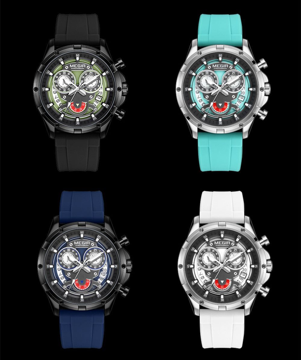 MEGIR Men's Sport Watches Silicone Strap Military Quartz Chronograph Waterproof Luminous Wristwatch 24-hour Auto Date Reloj Hombre 2248