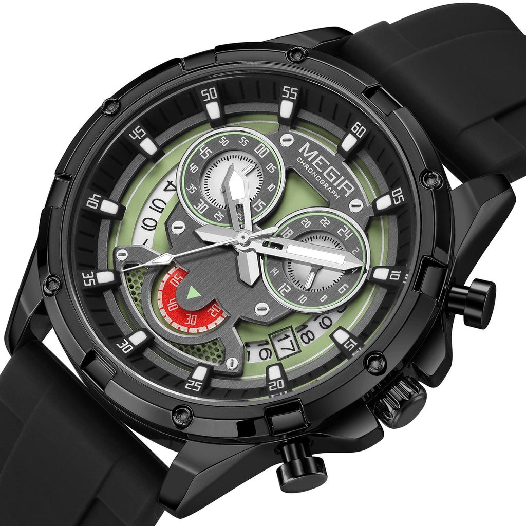 MEGIR Men's Sport Watches Silicone Strap Military Quartz Chronograph Waterproof Luminous Wristwatch 24-hour Auto Date Reloj Hombre 2248